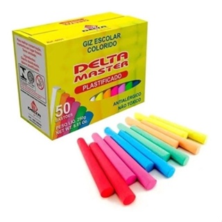 Giz De Lousa Cilíndrico Plastificado Colorido 50 Unidades em Oferta na Shopee