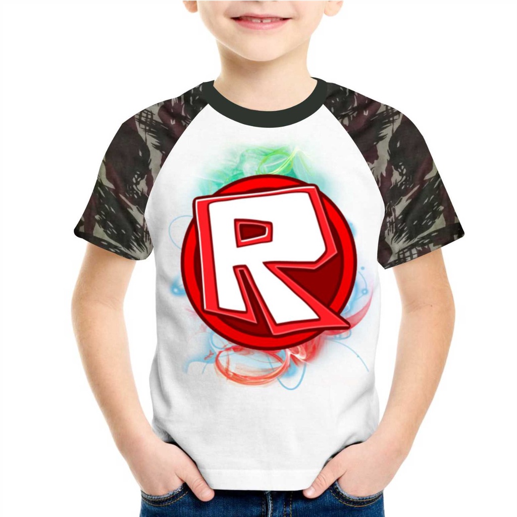 Camiseta Raglan infantil Roblox Logo R - Mangas Camuflada
