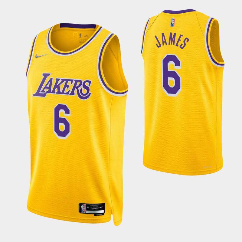 (Costurada) Camisa De Basquete 2022 Los Angeles Lakers # 6 Camiseta LeBron James New Sponsor Logo 100 %