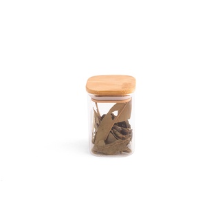 Pote de vidro com tampa de bambu Quadrado Flat 200ml Tampa Bambu - Oikos