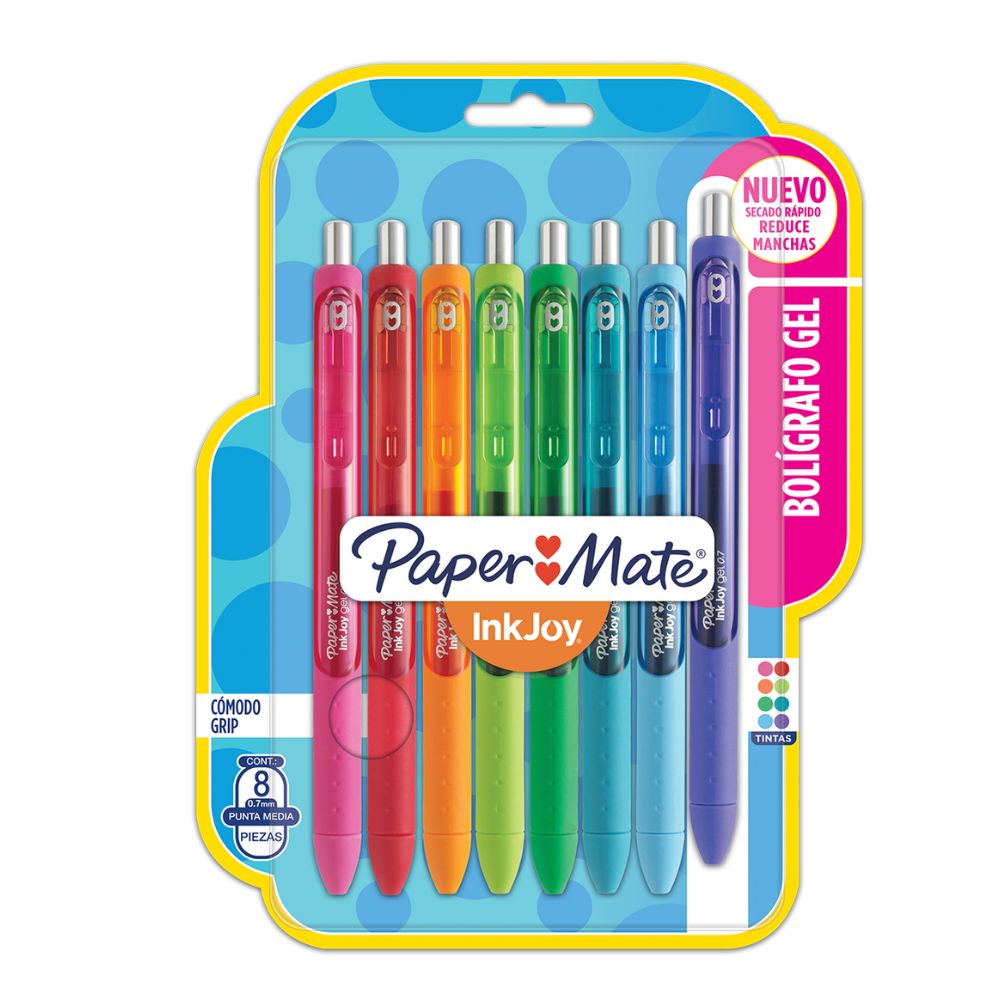 BLISTER COM 8 CANETAS PAPERMATE INKJOY GEL 600ST 0.7mm - CORES SORTIDAS
