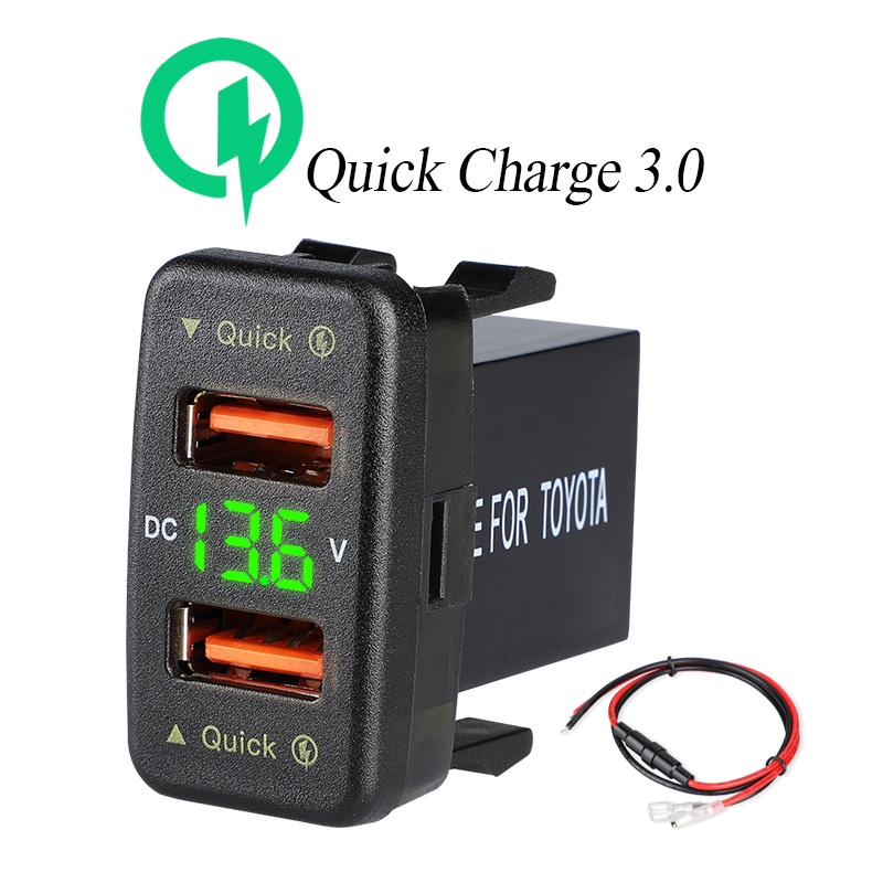 Novo carro toyota de porta USB carregador de carro com voltímetro 12V 24V Adaptador Dual QC de carga rápida Usb 4.2A Corolla Hilux Socket Lighter para smart phone voltímetro