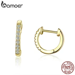 Bamoer 925 Sterling Silver Rodada Círculo Brincos De Argola Para As Mulheres Da Cor Do Ouro Prata Esterlina Jóias Presente SCE498