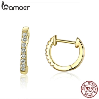 Bamoer 925 Sterling Silver Rodada Círculo Brincos De Argola Para As Mulheres Da Cor Do Ouro Prata Esterlina Jóias Presente SCE498