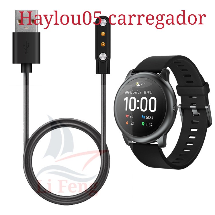 Carregador USB para Haylou Solar LS05 Smartwatch – Rápido e Seguro