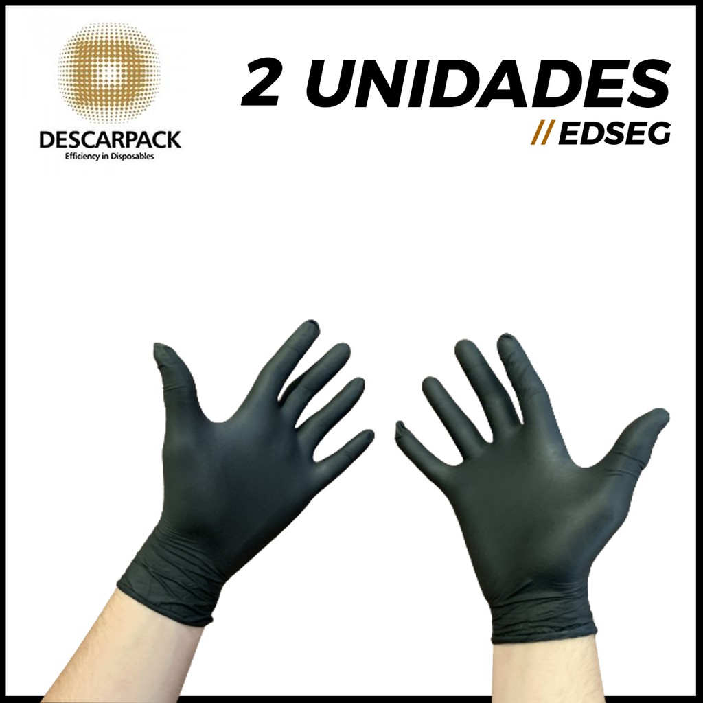 2 Unidades De Luva Nitrilica Preta Sem Pó Procedimento Industrial Original Descarpack Envio 0677