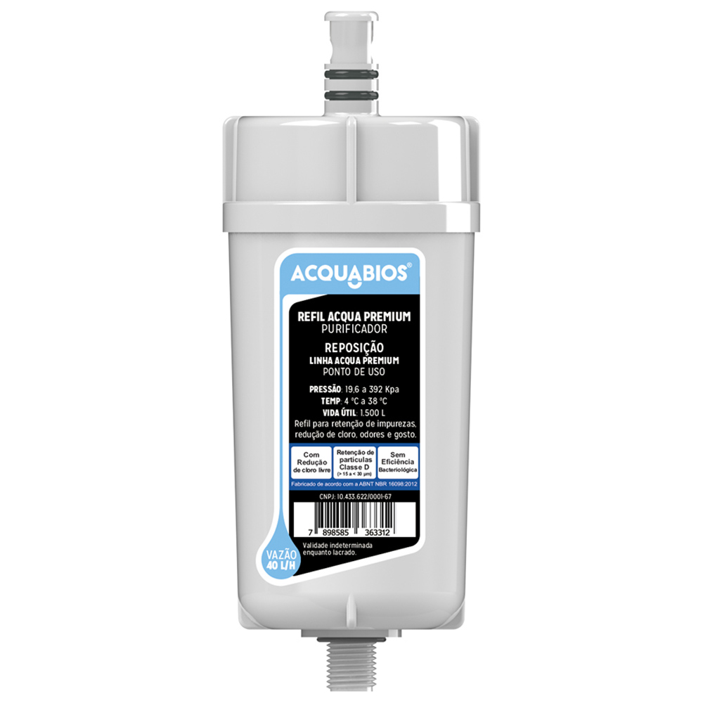 Refil Para Torneira Com Filtro Purificador de Água Acquabios Premium Blindado Tripla Filtragem Original