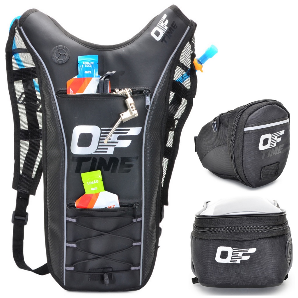 Kit mochila De Hidratação Térmica 2 L + Bolsa P/ Selim Advanced + Bolsa De Celular Smartphone e Iphone