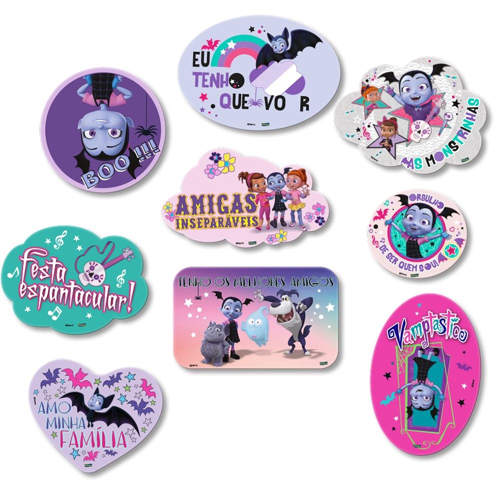 Kit Plaquinhas Divertidas Festa Vampirina - 09 unidades - Festcolor - Rizzo Festas