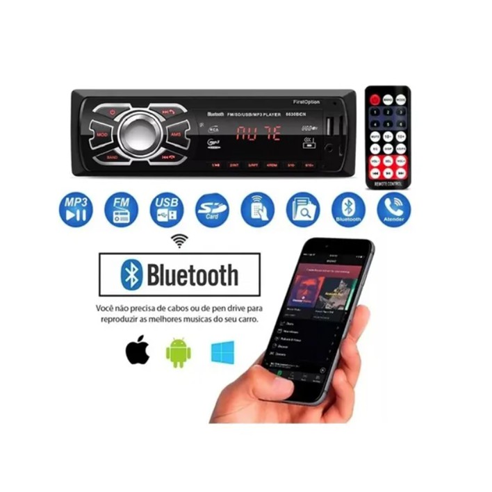 Som Automotivo Com Radio, Usb, Bluetooth E Leitor De Cartão Sd - First Option 6660 BN