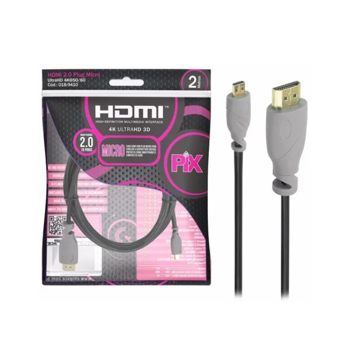 Cabo Micro Hdmi P/ Hdmi 2.0 4k Hdr 19p 2m