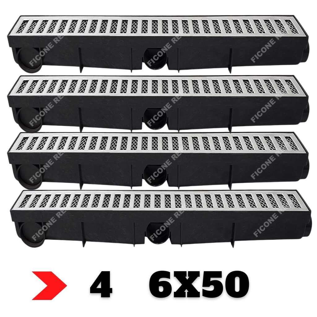 Kit 2 metros Ralo Linear Alumínio 6x50 com Tela Anti Escorpião - Ralo Sifonavel Varanda Quintal Ficone Decor