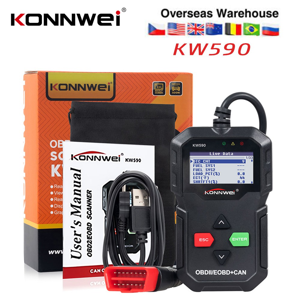 KONNWEI KW590 OBD2 Scanner De Código De Ferramenta De Diagnóstico Automático Suporta 12V 16PIN Gasolina/Diesel Carro OBD