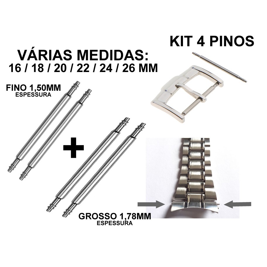 Pinos de aço Tds os Tamanhos Para Pulseiras De Relógios com mola Medidas 16mm 18mm 20mm 22mm 24mm 26mm  De Pulso