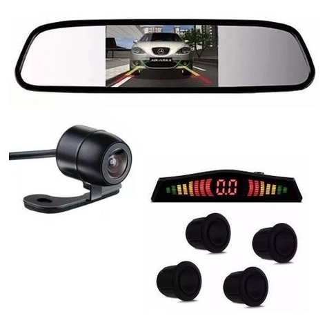 Kit Sensor De Estacionamento Preto Camera De Re Espelho Lcd em Oferta na Shopee