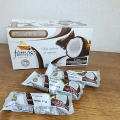 Barrinha de côco com cobertura de chocolate meio amargo sem adição de açúcar display com 25 unidades