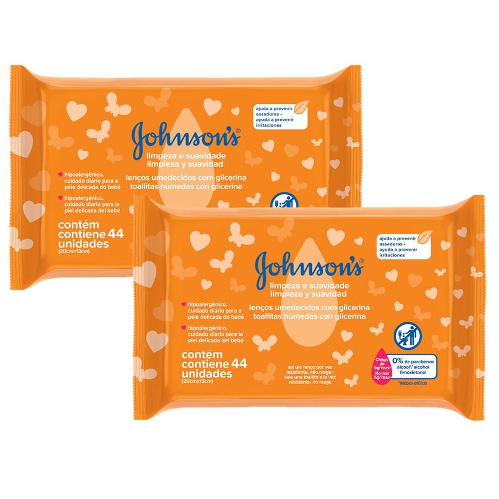 Kit com 2 Johnson's Baby Lenços Umedecidos e Suavidade 88 unidades em Oferta na Shopee