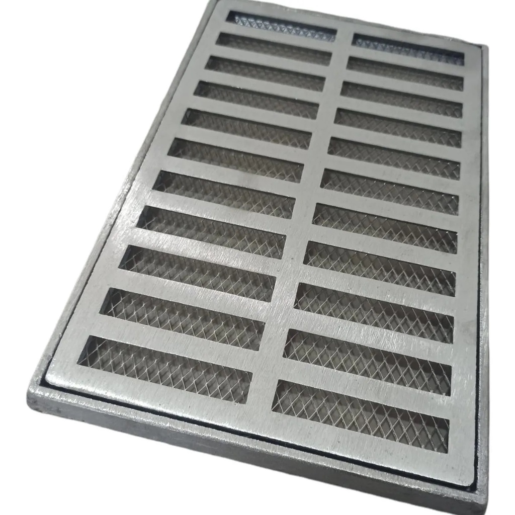 Grelha Pluvial modelo 20x30 Alumínio Escovado com Suporte e Tela Anti Insetos