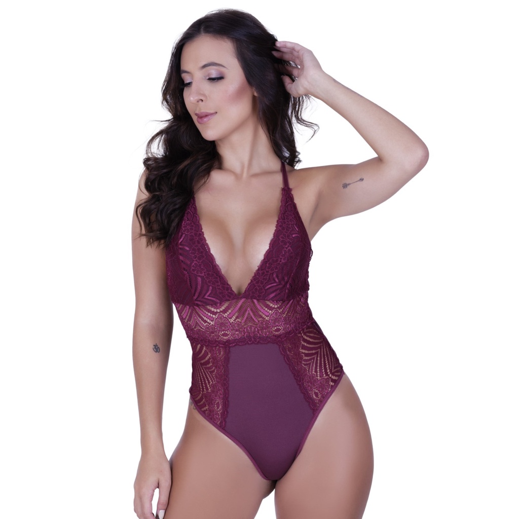 Body Decotado Feminino Renda Decote Profundo Luxo Pocah em Oferta na Shopee