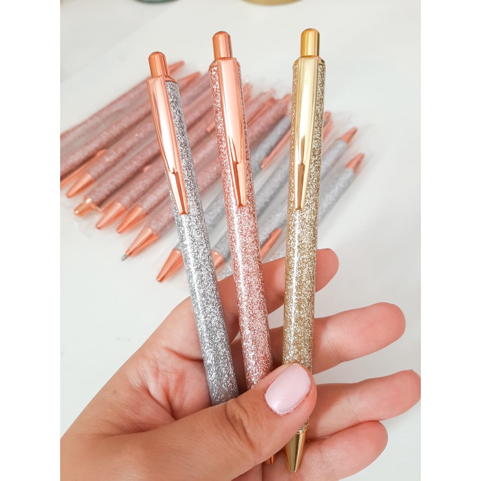 Caneta Luxo Glitter Rose, Dourada e Prata | Shopee Brasil