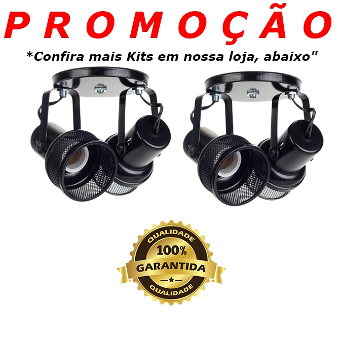 Luminaria Kit 2 Peças Spot Duplo Para 2 Lampadas Tela Sobrepor (PRETO