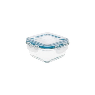 POTE DE VIDRO QUADRADO DE 320 ML C/ TAMPA TRANSPARENTE