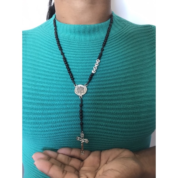 Terço de Pescoço Personalizado Medalha Duas Cruzes medalha São Bento terço para pescoço terço católico terço colar