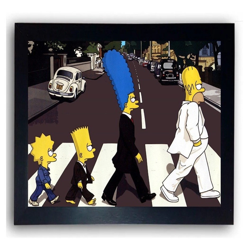 Quadro decoração Simpsons Beatles Abbey Road Moldurado