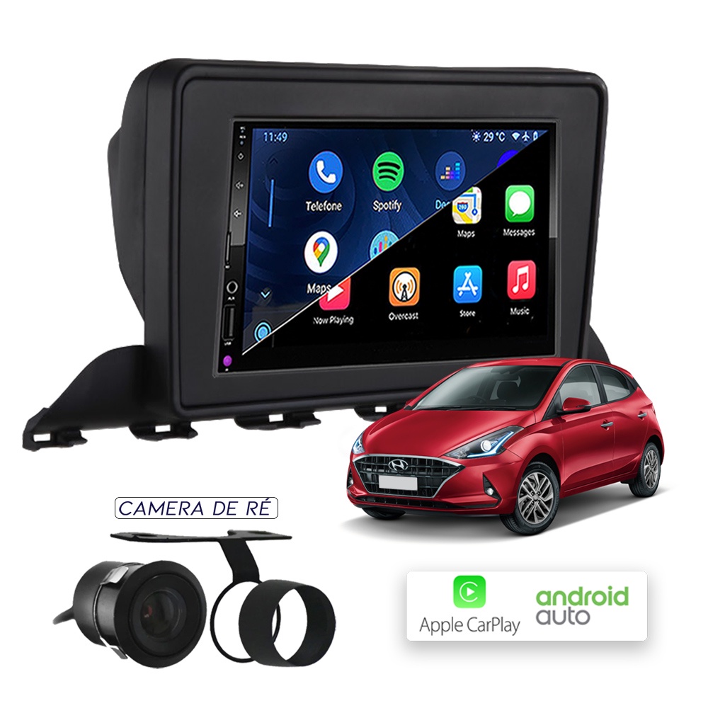 Kit Central Multimídia MP10 Carplay e Android Auto HB20 2020/...