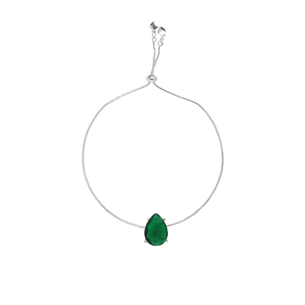 Pulseira Madrinha Gota Verde Esmeralda Folheado Prata em Oferta na Shopee