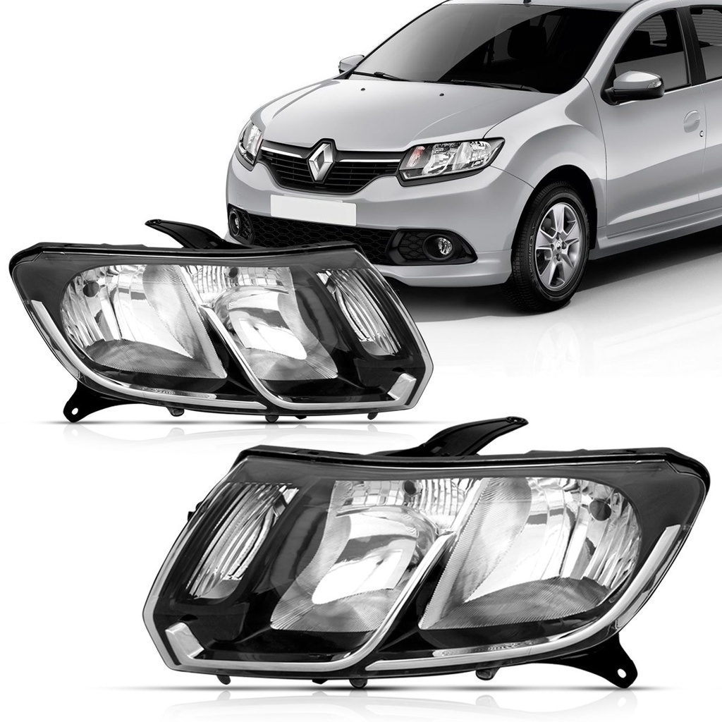 Farol Sandero Logan 2014 2015 2016 2017 2018 Foco Duplo Máscara Negra em Oferta na Shopee