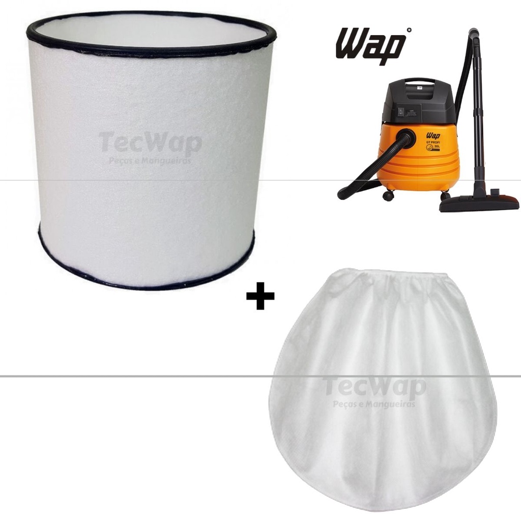 Kit Filtro Permanente + Filtro Tnt Aspirador Wap Prof 20L