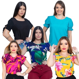 Kit de blusa feminina, 5 peças, blusinha de manga viscose ,moda evangélica, tecido fresquinho ideal para o dia a dia e trabalho