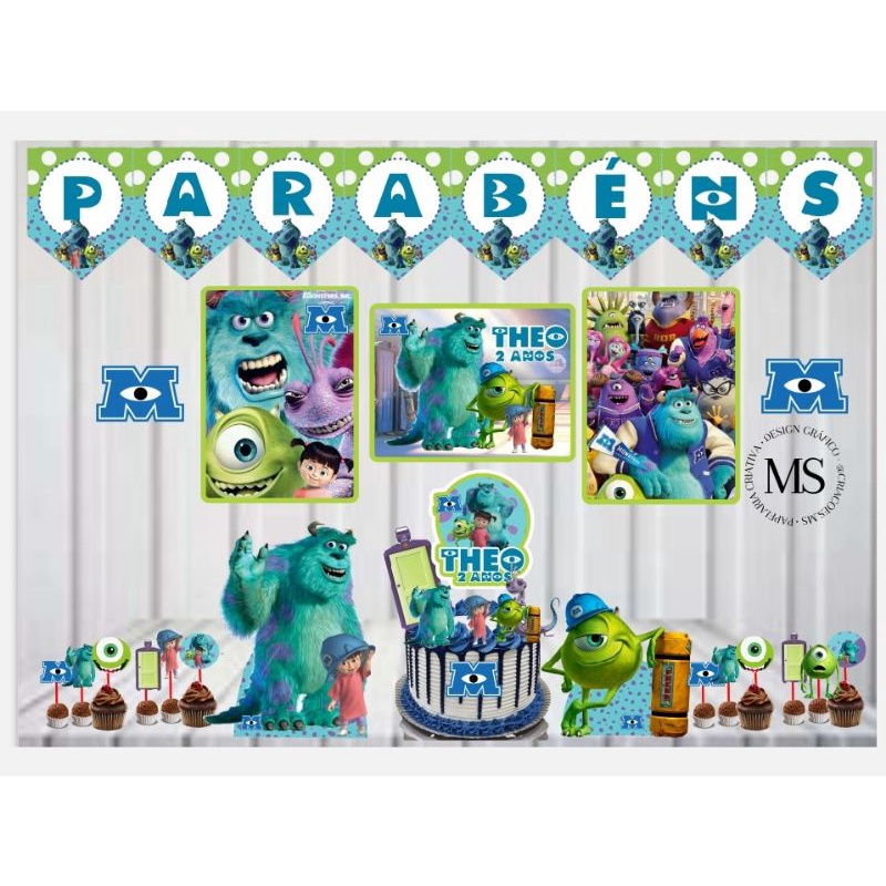 Kit Festa Monstros SA Personalizado Só um Bolinho | Mesversário Aniversário | 40 itens | Decoração