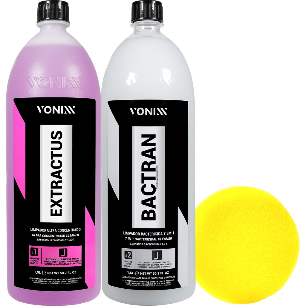 Limpador Bactericida Bactran 1,5L Vonixx + Limpador Concentrado Extractus 1,5L Vonixx + Aplicador Detailer
