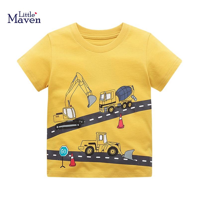 Little Maven 2026 Novos Meninos Camiseta Criança Crianças Verão Roupas Infantis Dos Desenhos Animados Escavadeira Manga 