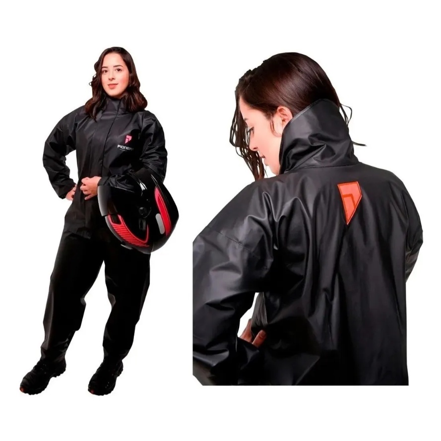 capa de chuva pvc motoqueira feminina com gola pvc pioneira