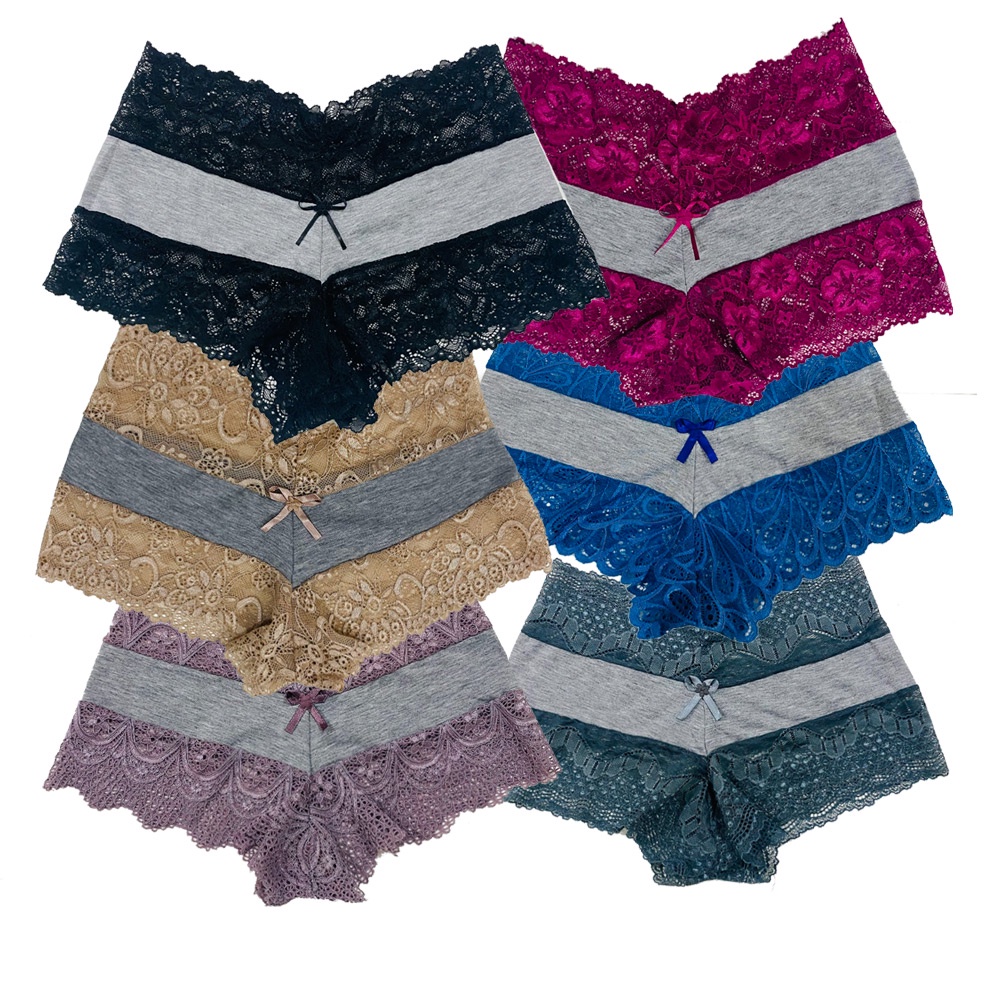 Kit 6 Shortinho Calesson Conforto Algodão e Renda Barato Lingerie em Oferta na Shopee