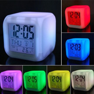 Cubo Relógio Da Mesa Digital Despertador Led 7 Cores