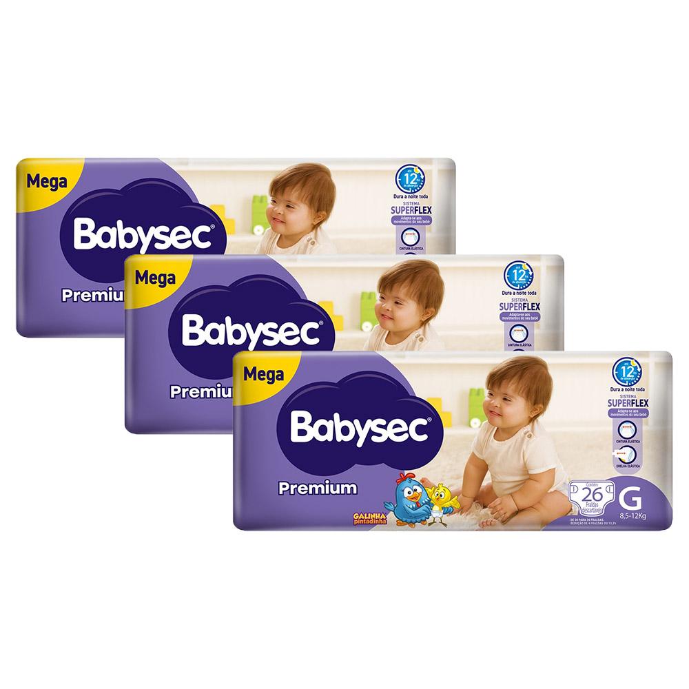 Kit 3 Fraldas Babysec Galinha Pintadinha Premium Tamanho G 26 unidades cada em Oferta na Shopee