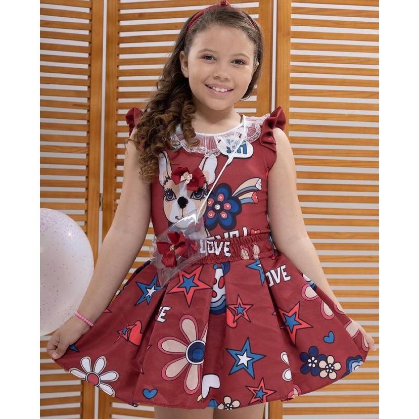 Conjunto Infantil Para Meninas Conjunto de Festa Feminino Infantil Luxo Saia Rodada e Blusa Conjunto de Festa Infantil Meninas