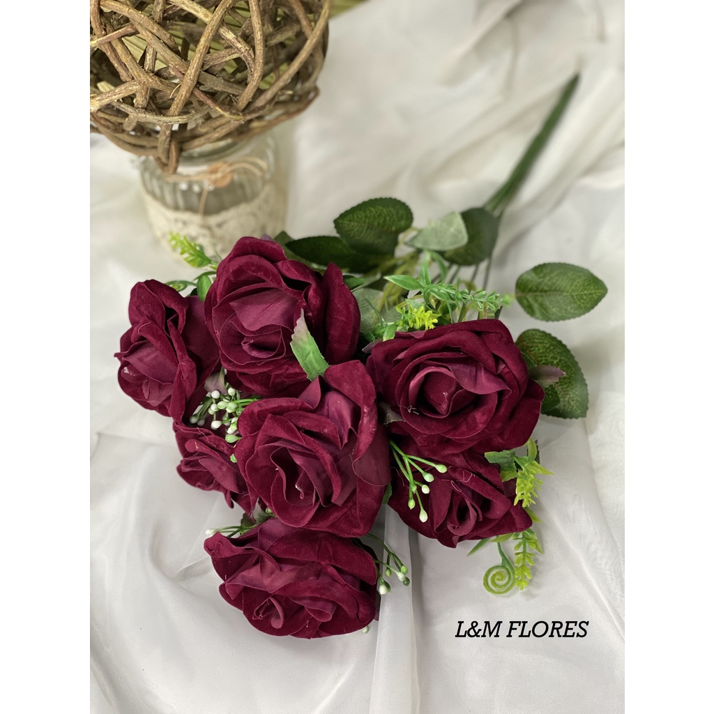 Buquê de Rosa Aveludada grande artificial com 7 flores ótimos para arranjos  e decoração de casamento, casa, festas e eventos | Shopee Brasil
