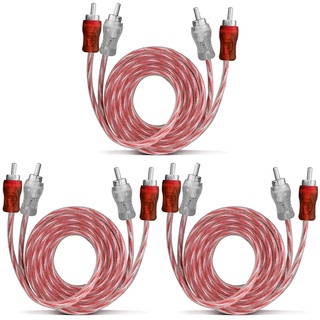 Kit 3 Cabos Rca 1 Metro 1m Vermelho Listrado Tech One 4mm