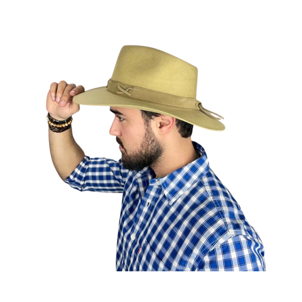 Chapéu Casual Lagomarsino Liverpool Pelo de Lebre Legítimo Importado Bege Impermeável Aba 7,5cm Australiano Original Exclusivo Carneira Elástica Para Cavalgada Rodeio Country