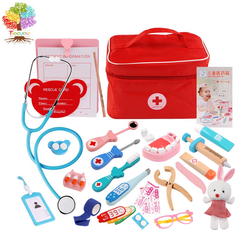 Kit De Médico Infantil De Madeira Com Estetoscópio Realista Para Crianças/Dentista
