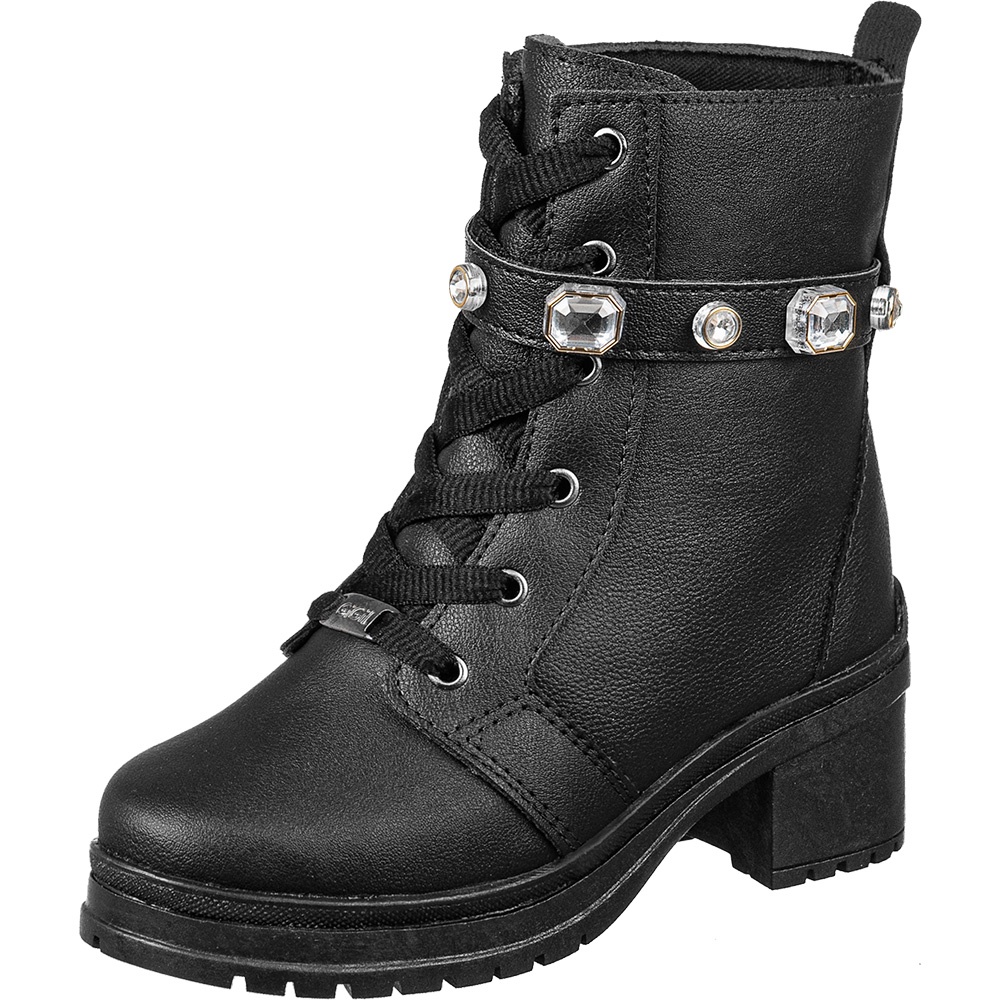 Bota Montaria GiGiL Teen Infantil Coturno Salto Menina Cano Curto Tira Strass Moda Confortável - Baby & Kids Fashion