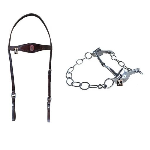 Freio Bridão Cabeçada Manga Larga Couro Cavalo
