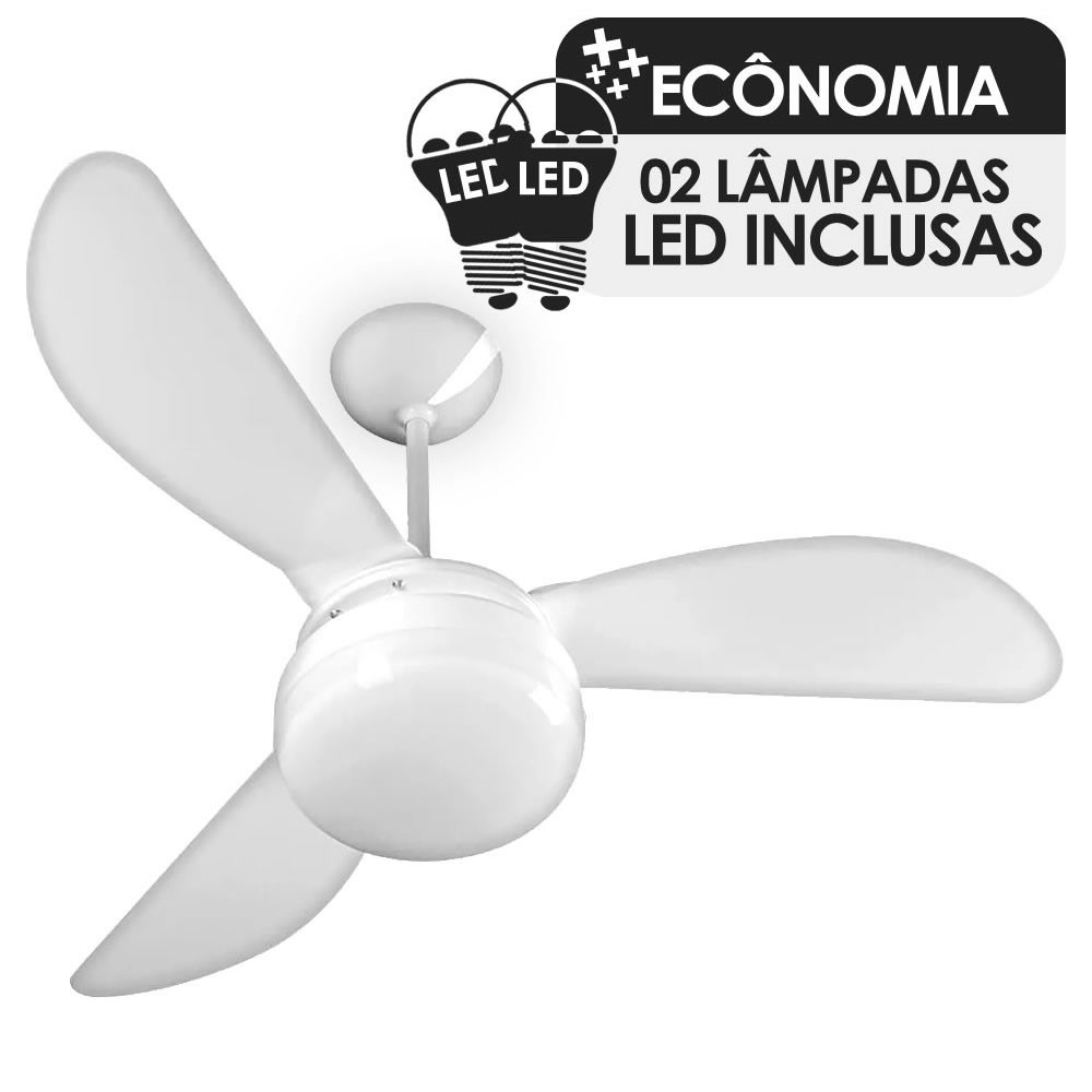 Ventilador de Teto Ventisol Fenix Branco 3 Pás, Cv3, 02 Lâmpadas Led Inclusas - Home Appliances