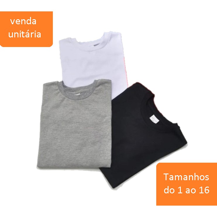 Camiseta Básica infantil Unisex Preta Branca Cinza Manga Longa 100% algodão Tamanhos : 1, 2, 3, 4, 6, 8, 10, 12, 14, 16 em Oferta na Shopee
