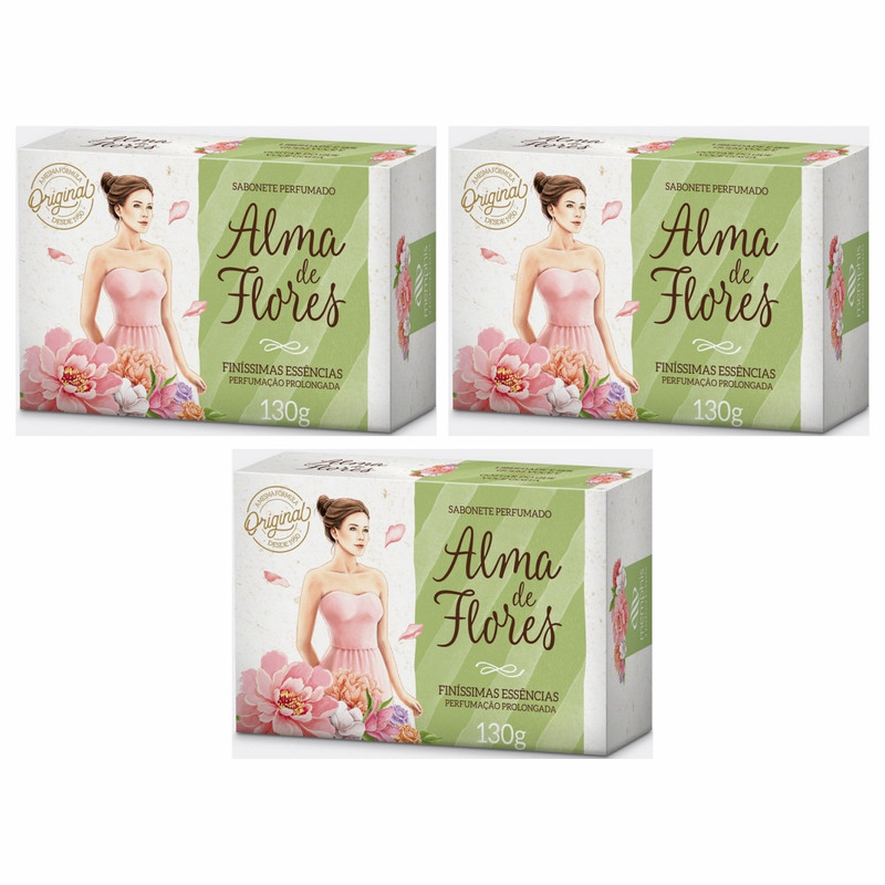 Kit 3 Sabonete Perfumado Alma De Flores Em Barra Original 130g